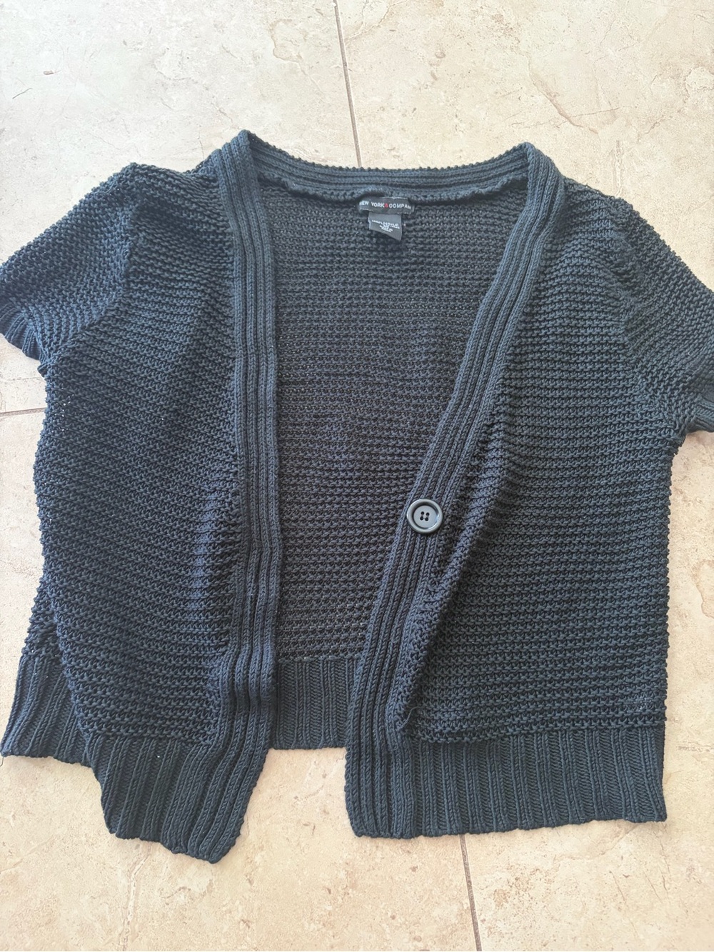 New York & Company Black Short-Sleeve Button-Front Knit Cardigan